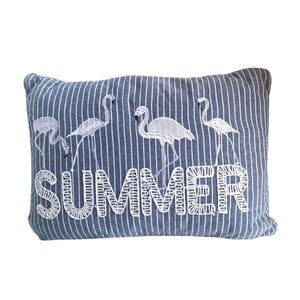 SECRET CELEBRITY 15” X 21” Blue White Decor pillow embroidered Summer Flamingos
